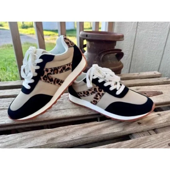 BRAND NEW WITH TAGS Very G Tan & Black Leopard Accent Sneakers - Picture 1 of 1